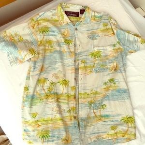 Corona Extra button down t-shirt. Beach theme